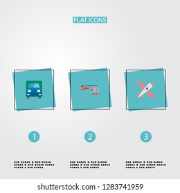 Set of transport icons flat style symbols with lorry, airplane, helicopter and other icons for your web mobile app logo design.