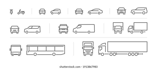 Set of transport icons, front and side view