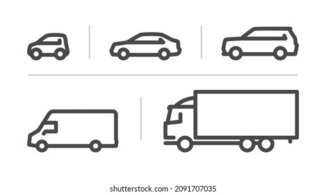Set of transport icons, line silhouette
