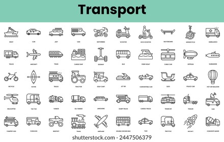 Set of transport icons. Linear style icon bundle. Vector Illustration