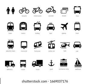 Set transport icons on white background. Vector elements. Can use for your design, interface, website, infographic and etc. Prepared for use in any size on different devices. EPS10.