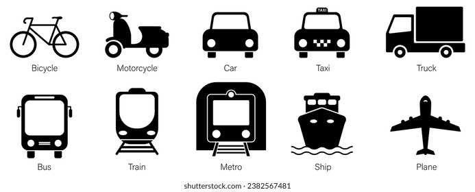 Set of transport icons on white background. Transport signs. Vector elements.