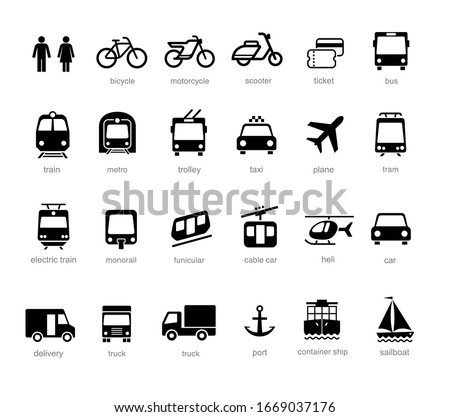 Set transport icons on white background. Vector elements. Can use for your design, interface, website, infographic and etc. Prepared for use in any size on different devices. EPS10.