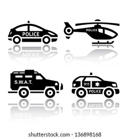 Set of transport icons - Police part 2, vector illustrations, set silhouettes isolated on white background.