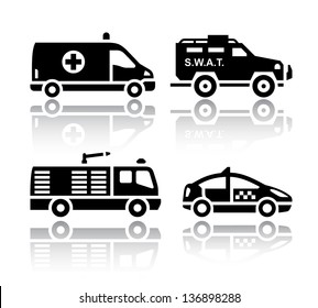 Set of transport icons - Rescue, vector illustrations, set silhouettes isolated on white background.