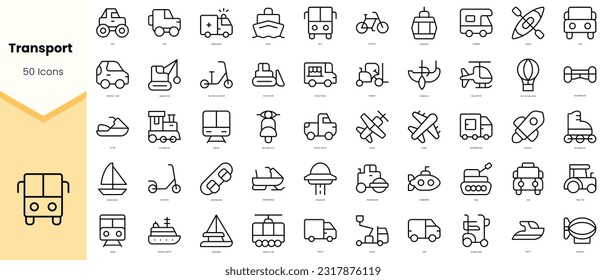 Set of transport Icons. Simple line art style icons pack. Vector illustration