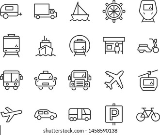 set of transport icons, such as taxi, ship, train, bus