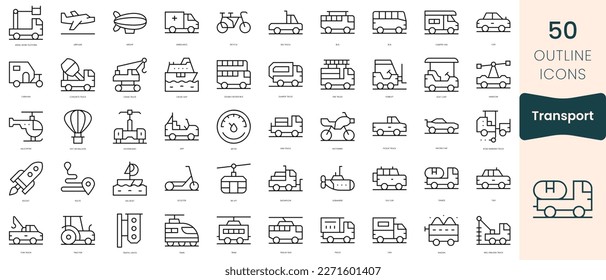 Set of transport icons. Thin linear style icons Pack. Vector Illustration