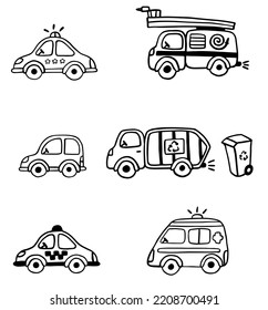 set of transport icons (vector illustration for coloring book)