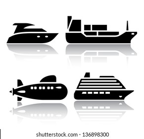 Set of transport icons - Water transport, vector illustrations, set silhouettes isolated on white background.