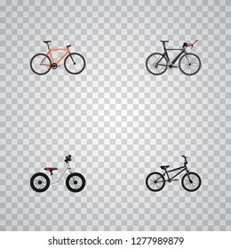 Set of transport realistic symbols with balance, triathlon bike, wooden and other icons for your web mobile app logo design.