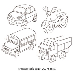 set of transport toys (vector illustration for coloring book)