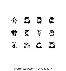 Set of transport, travel,  vehicle, shipping outline style icon - vector