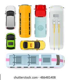 Set of transport units. Public and private types of transportation. Car vehicle, truck van, taxi auto cargo, bus and automobile, train, trolleybus illustration. Car icon. Transport icon set. Vector