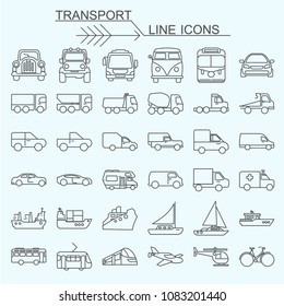 Set  transport vector line icons editable stroke