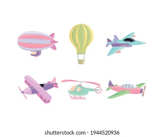 set transport zeppelin plane helicopter