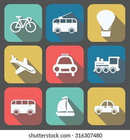 Set of transportaition icons on colorfull backgrounds, trolleybu