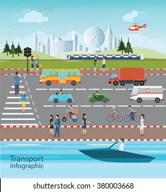 Set of transportation and city traffic info graphics elements, cartoon flat design logistic Vector illustration.
