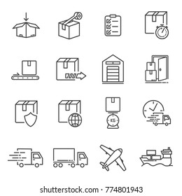 Set of transportation and delivery line icon. editable stroke. vector illustration. 