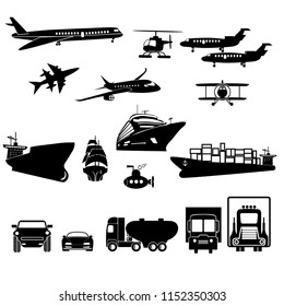 Set of transportation flat icons. Vector illustration.