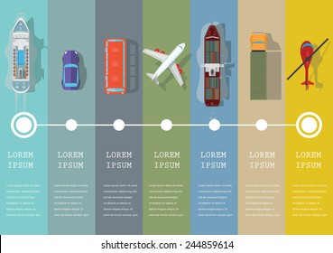 Set of transportation flat icons. Vector illustration.