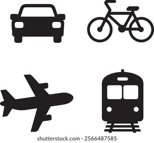 a set of transportation icon set like Car, bicycle, airplane, train.