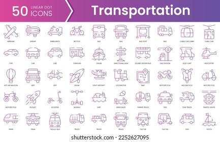 Conjunto de iconos de transporte. Conjunto de iconos de estilo de degradado. Ilustración vectorial