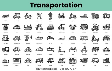 Set of transportation icons. Linear style icon bundle. Vector Illustration