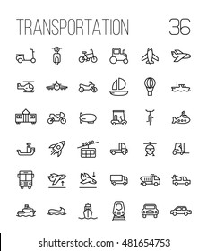 Set of transportation icons in modern thin line style. High quality black outline logistics icons for web site design and mobile apps. Simple linear transportation pictograms on a white background.
