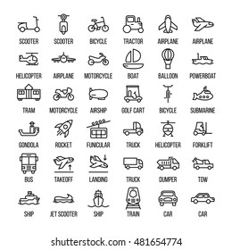 Set of transportation icons in modern thin line style. High quality black outline logistics icons for web site design and mobile apps. Simple linear transportation pictograms on a white background.