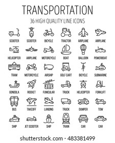 Set of transportation icons in modern thin line style. High quality black outline logistics icons for web site design and mobile apps. Simple linear transportation pictograms on a white background.