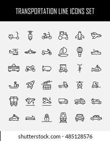 Set of transportation icons in modern thin line style. High quality black outline logistics icons for web site design and mobile apps. Simple linear transportation pictograms on a white background.