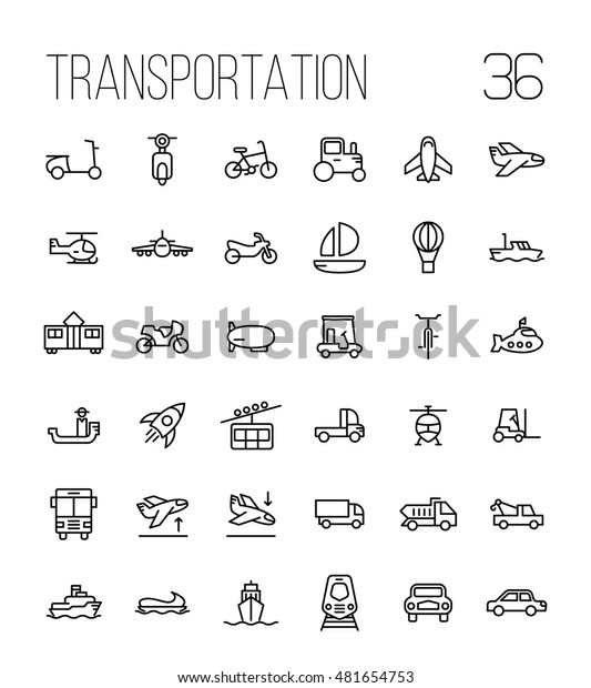 Set of transportation icons in modern thin\
line style. High quality black outline logistics icons for web site\
design and mobile apps. Simple linear transportation pictograms on\
a white background.