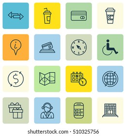 Set Of Transportation Icons On Accessibility, Money Trasnfer And World Topics. Editable Vector Illustration. Includes Calculator, Travel, Gift And More Vector Icons.