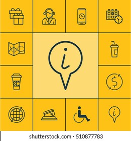Set Of Transportation Icons On Accessibility, World And Info Pointer Topics. Editable Vector Illustration. Includes Travel, Gift, Map And More Vector Icons.