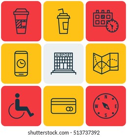Set Of Transportation Icons On Accessibility, Call Duration And Road Map Topics. Editable Vector Illustration. Includes Debit, Construction, Paralyzed And More Vector Icons.