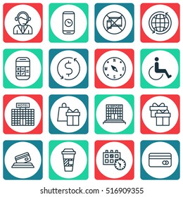 Set Of Transportation Icons On Accessibility, Plastic Card And Call Duration Topics. Editable Vector Illustration. Includes Card, Coffee, Shopping And More Vector Icons.