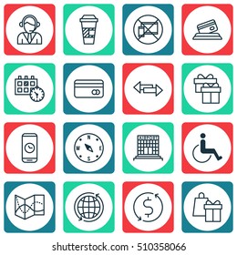 Set Of Transportation Icons On Airport Construction, Locate And Crossroad Topics. Editable Vector Illustration. Includes Building, Box, Coffee And More Vector Icons.