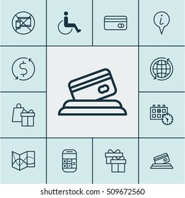 Set Of Transportation Icons On Appointment, Forbidden Mobile And Present Topics. Editable Vector Illustration. Includes Card, Globe, Calculation And More Vector Icons.