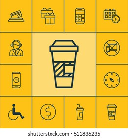 Set Of Transportation Icons On Appointment, Drink Cup And Accessibility Topics. Editable Vector Illustration. Includes Paper, Center, Dollar And More Vector Icons.
