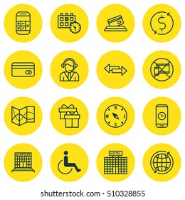 Set Of Transportation Icons On Calculation, Locate And Hotel Construction Topics. Editable Vector Illustration. Includes Payment, Debit, Office And More Vector Icons.