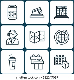 Set Of Transportation Icons On Calculation, Drink Cup And Operator Topics. Editable Vector Illustration. Includes Present, Around, Drink And More Vector Icons.