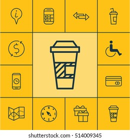 Set Of Transportation Icons On Calculation, Drink Cup And Accessibility Topics. Editable Vector Illustration. Includes Paper, Compass, Crossroad And More Vector Icons.