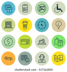 Set Of Transportation Icons On Calculation, Present And Plastic Card Topics. Editable Vector Illustration. Includes Gift, Calendar, Takeaway And More Vector Icons.
