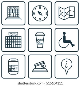 Set Of Transportation Icons On Credit Card, Airport Construction And Locate Topics. Editable Vector Illustration. Includes Locate, Airport, Office And More Vector Icons.