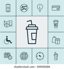Set Of Transportation Icons On Drink Cup, Locate And Road Map Topics. Editable Vector Illustration. Includes Locate, Globe, Shopping And More Vector Icons.