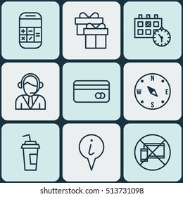 Set Of Transportation Icons On Drink Cup, Calculation And Appointment Topics. Editable Vector Illustration. Includes Calculator, Compass, Paper And More Vector Icons.