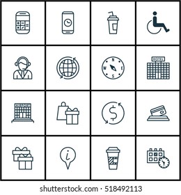 Set Of Transportation Icons On Drink Cup, Airport Construction And Operator Topics. Editable Vector Illustration. Includes Mobile, Map, Operator And More Vector Icons.