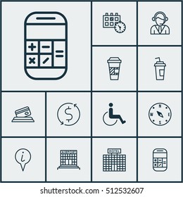 Set Of Transportation Icons On Hotel Construction, Locate And Drink Cup Topics. Editable Vector Illustration. Includes Drink, Building, Center And More Vector Icons.