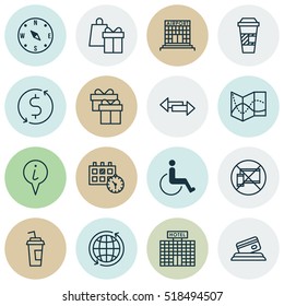 Set Of Transportation Icons On Locate, Info Pointer And Money Trasnfer Topics. Editable Vector Illustration. Includes Disabled, Compass, Box And More Vector Icons.